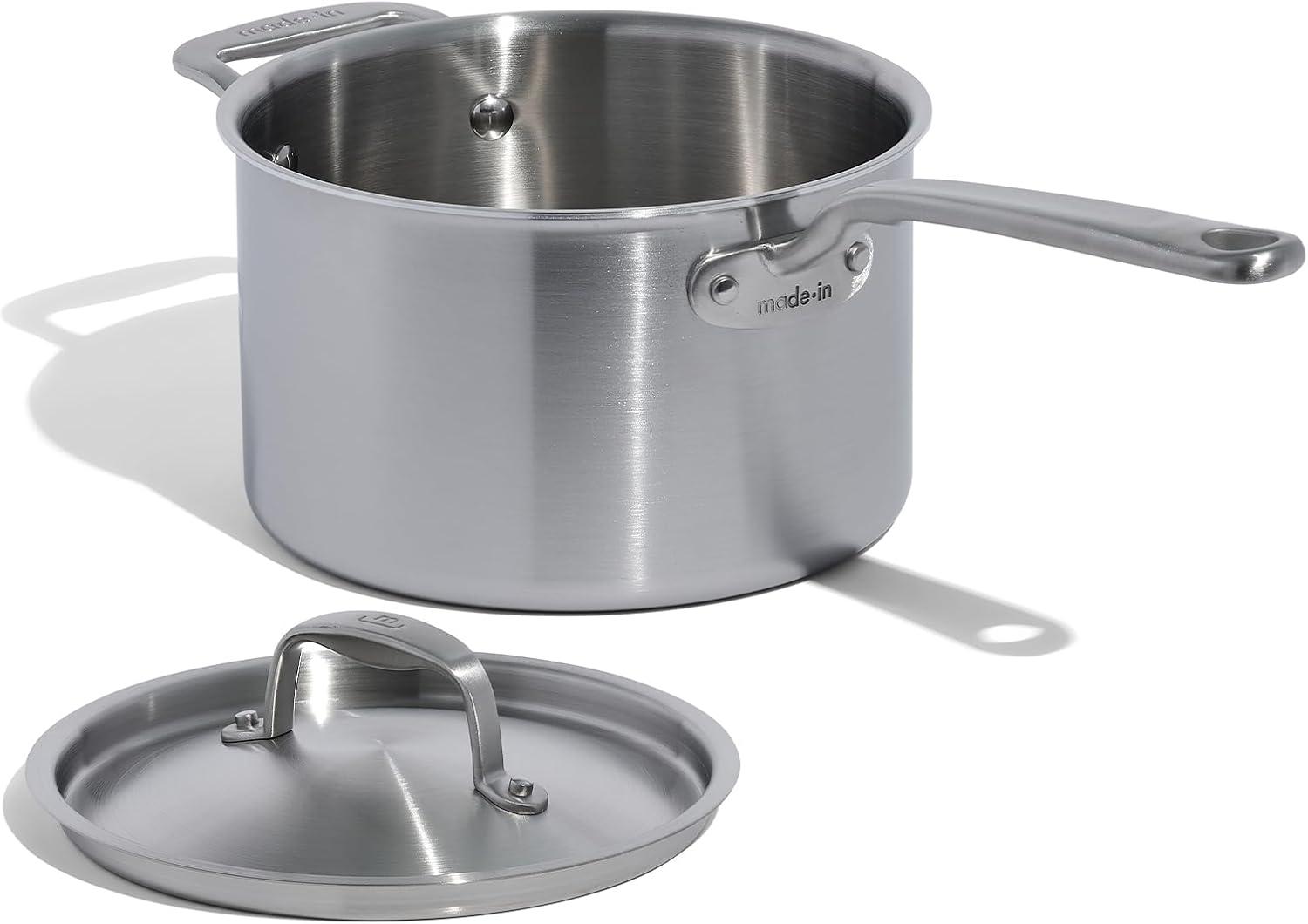 image:imageMade In Cookware 7 Piece Stainless Steel Cookware Set 5Ply Stainless Clad Includes Frying Pan Saucepan Saute Pan Stock Pot Professional Cookware Crafted in Italy Induction Compatible7Piece