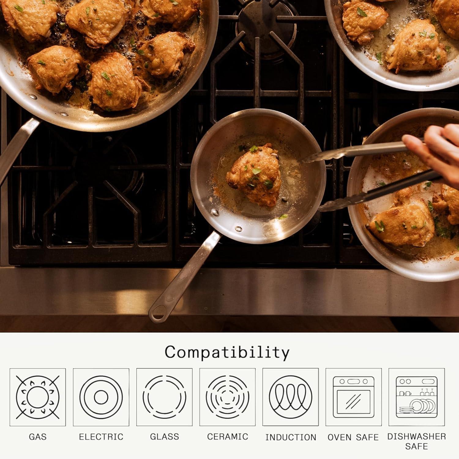 image:imageMade In Cookware 7 Piece Stainless Steel Cookware Set 5Ply Stainless Clad Includes Frying Pan Saucepan Saute Pan Stock Pot Professional Cookware Crafted in Italy Induction Compatible5Piece