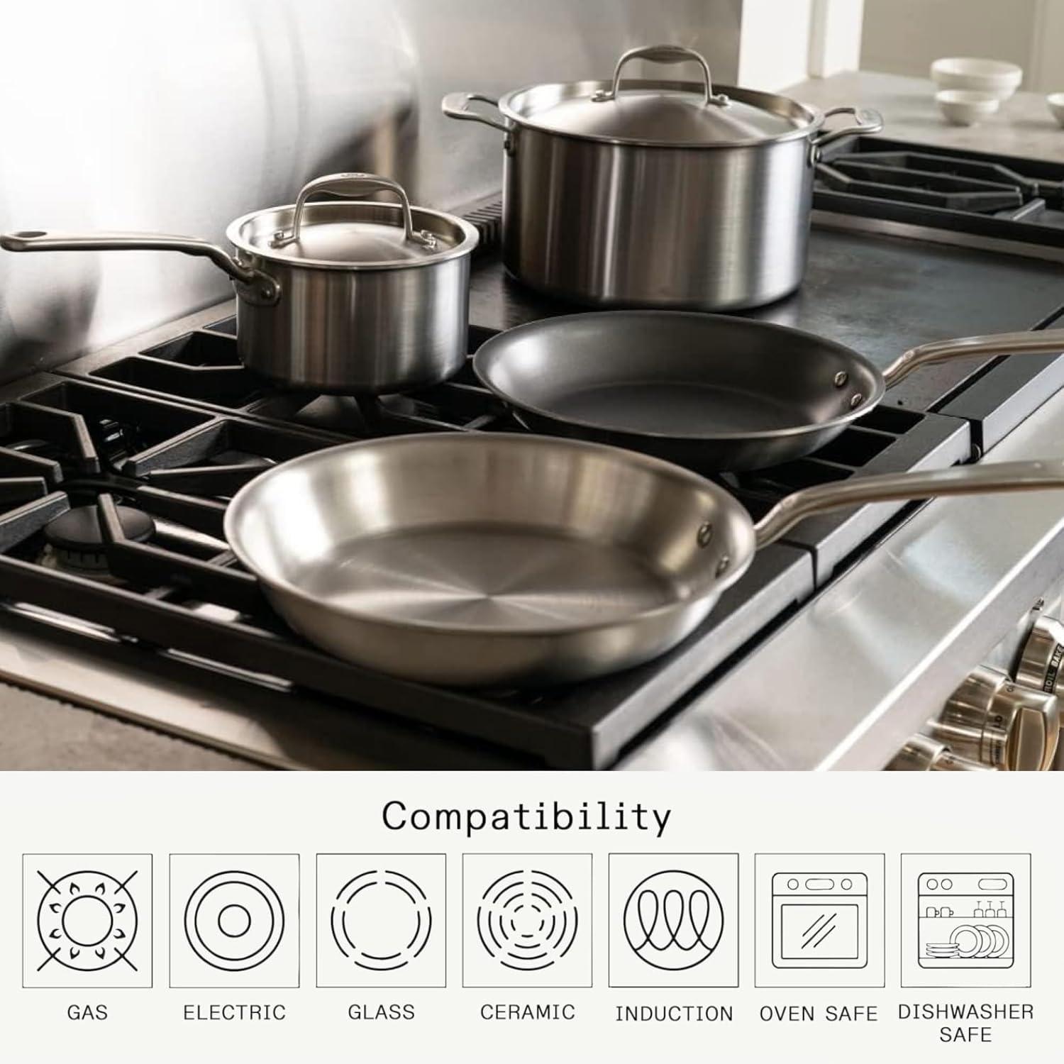 image:imageMade In Cookware 7 Piece Stainless Steel Cookware Set 5Ply Stainless Clad Includes Frying Pan Saucepan Saute Pan Stock Pot Professional Cookware Crafted in Italy Induction Compatible6Piece