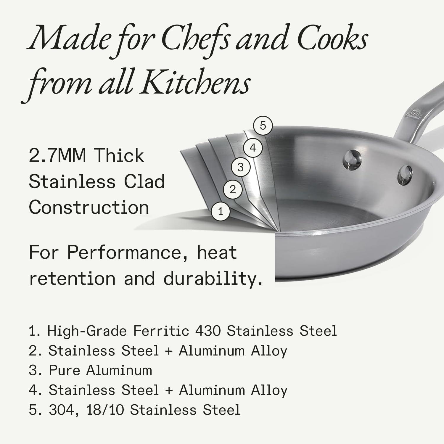 image:imageMade In Cookware 7 Piece Stainless Steel Cookware Set 5Ply Stainless Clad Includes Frying Pan Saucepan Saute Pan Stock Pot Professional Cookware Crafted in Italy Induction Compatible10Piece