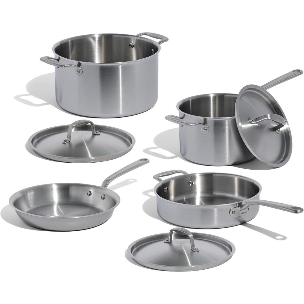 image:imageMade In Cookware 7 Piece Stainless Steel Cookware Set 5Ply Stainless Clad Includes Frying Pan Saucepan Saute Pan Stock Pot Professional Cookware Crafted in Italy Induction Compatible7Piece