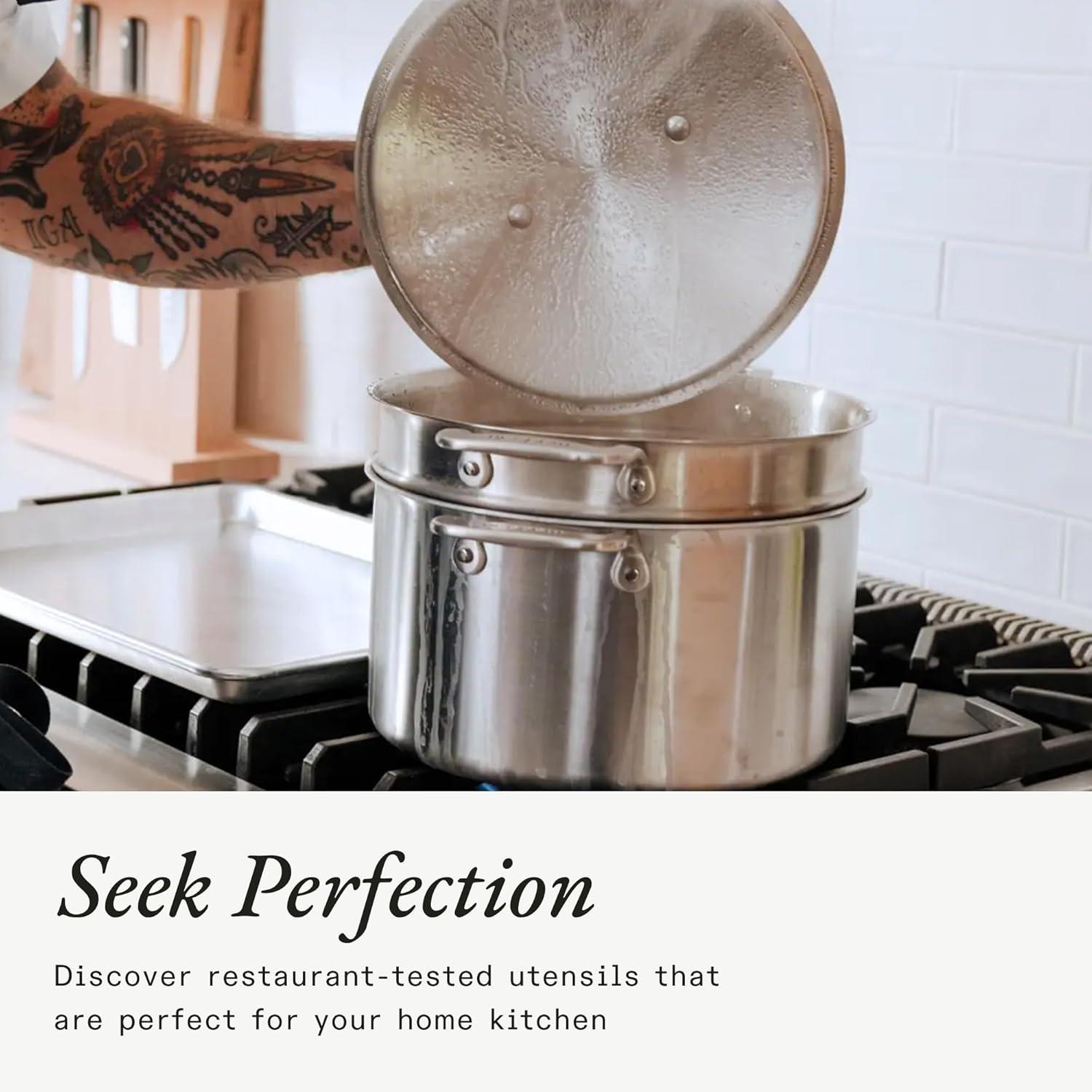 image:imageMade In Cookware 10 Stainless Steel Steamer Insert Pot Strainer 8 Quart Compatible 5 Ply Stainless Clad Professional Cookware