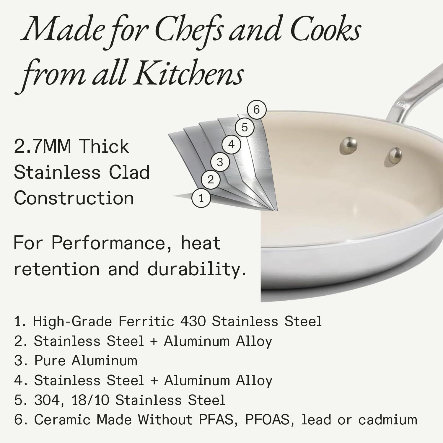 image:imageMade In Cookware 5 Pc Ceramic Non Stick Cookware Set 5 Ply Clad Includes Ceramic Non Stick Frying Pan Saucepan and Saucier with Lid Professional Cookware