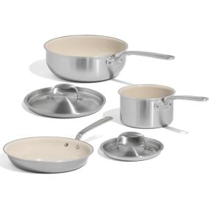 Made In Cookware | 5 Pc Ceramic Non Stick Cookware Set | 5 Ply Clad | Includes Ceramic Non Stick Frying Pan, Saucepan and Saucier with Lid | Professional Cookware